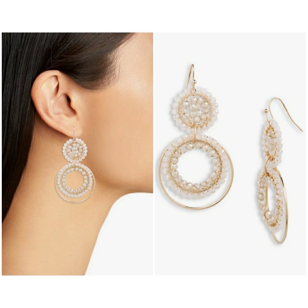 💕NATASHA💕 Beaded Circle Drop Earrings ~ IvoryNWT